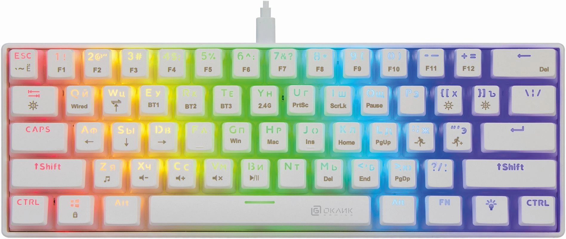 Клавиатура Оклик K763W механическая белый USB беспроводная BT/Radio Multimedia for gamer LED (1920562) кабель 1.5м