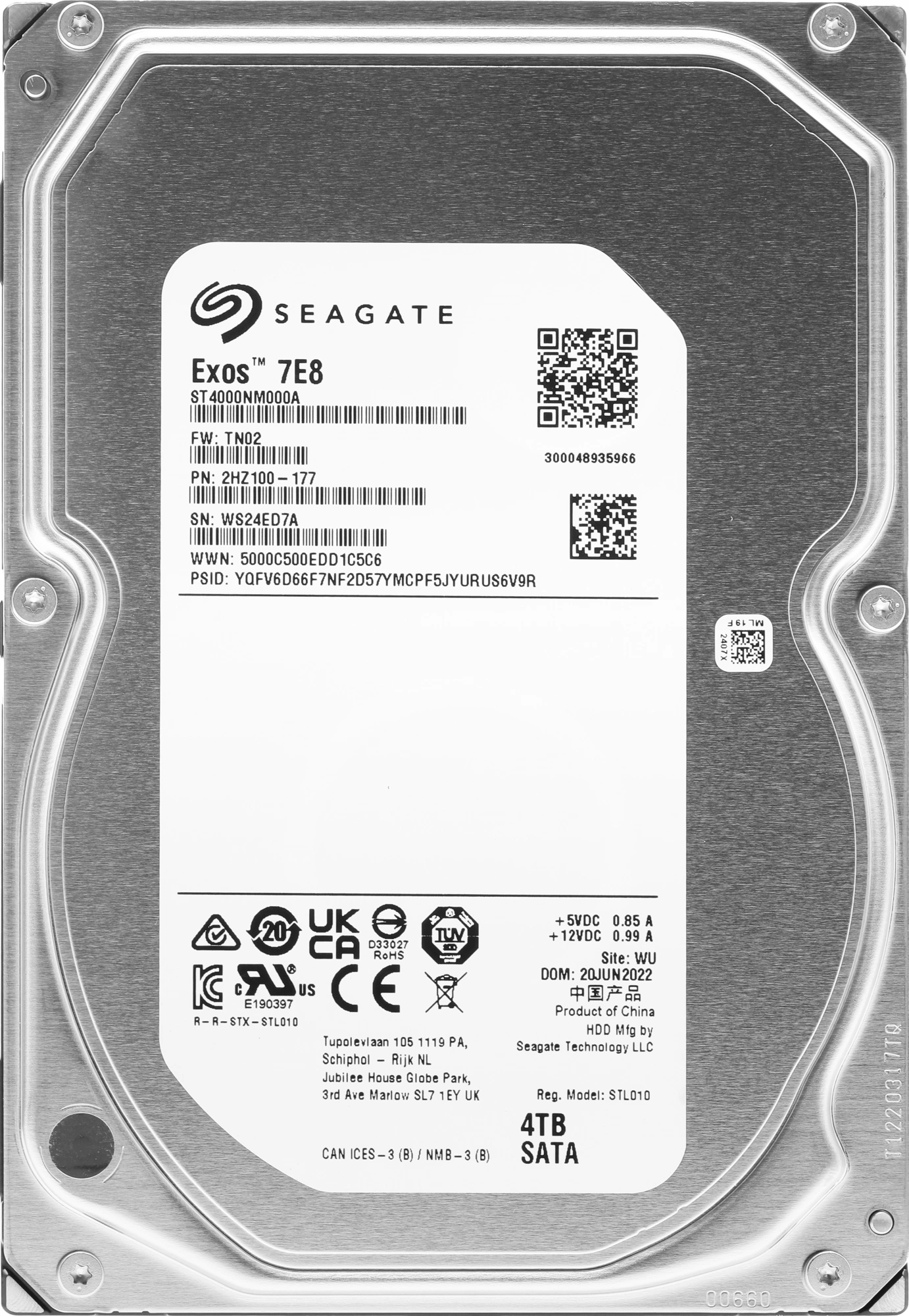 Жесткий диск Seagate SATA-III 4TB ST4000NM000A Server Exos 7E8 512N (7200rpm) 256Mb 3.5"