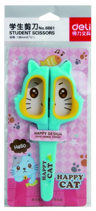 Ножницы Deli 6061 Happy Cat детские 138мм ТПЭ сталь ассорти