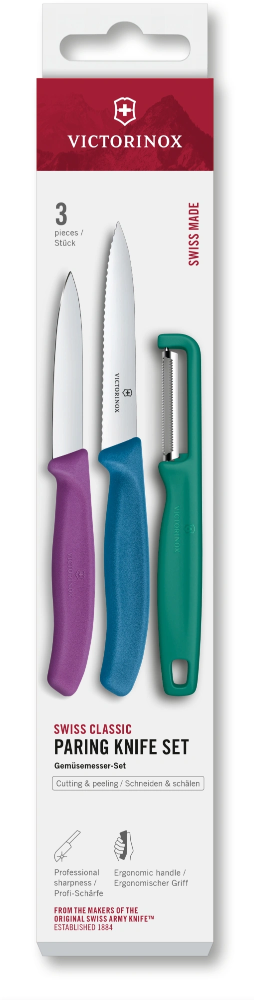 Набор ножей кухон. Victorinox Swiss Classic (6.7116.33C1) для овощей компл.:3предм. овощеч. ассорти европодвес
