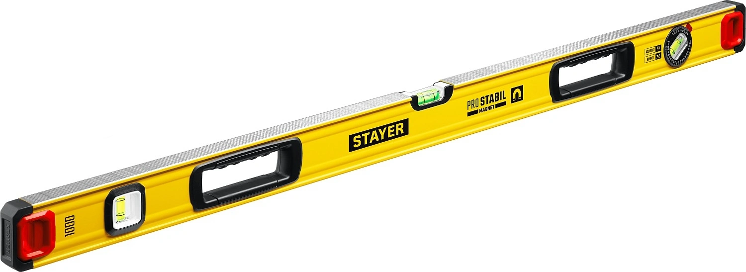 Уровень Stayer 3480-100 пузырьковый 3глаз. магнит. желтый