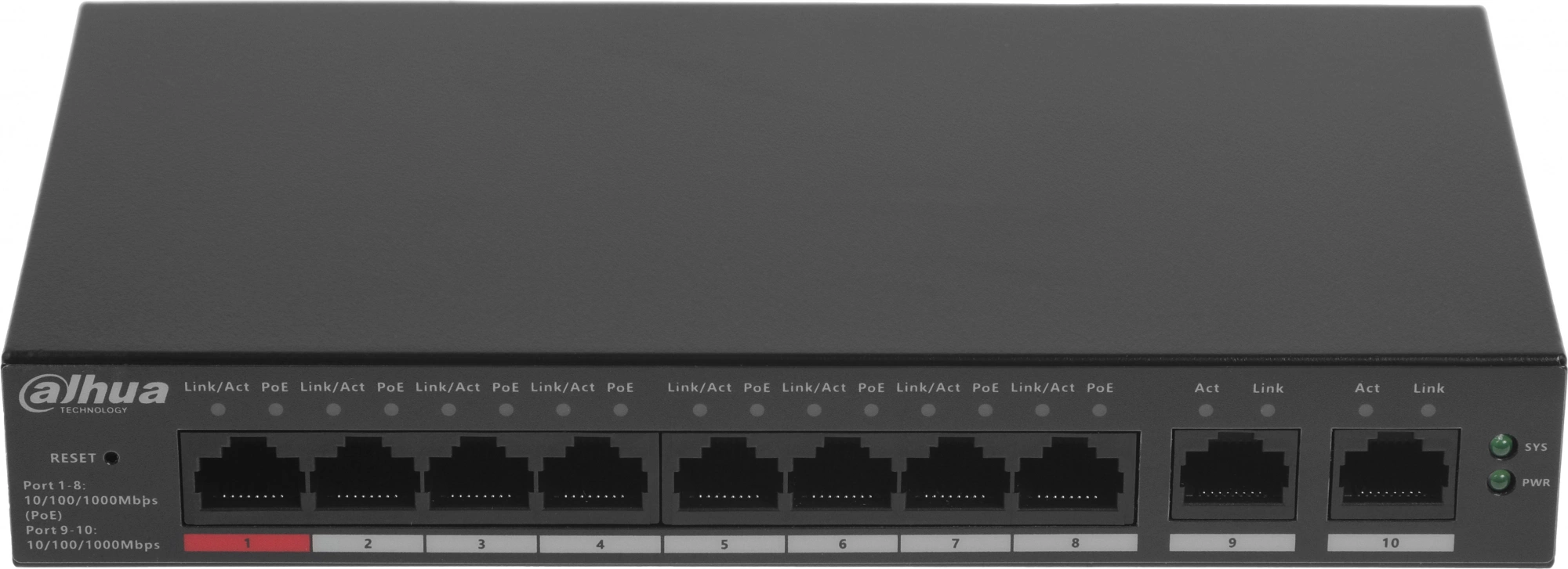 Коммутатор Dahua DH-CS4010-8GT-110 (L2) 10x100Мбит/с 8PoE 110W управляемый