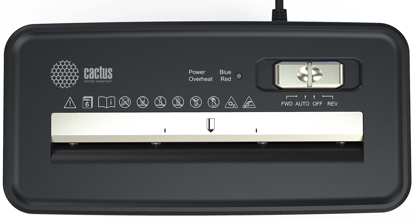 Шредер Cactus CS-SH-P2 черный (секр.Р-2) ленты 6лист. 10лтр. скобы пл.карты