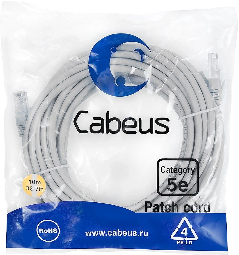 Патч-корд Cabeus PC-UTP-RJ45-CAT.5E-20M-LSZH U/UTP RJ-45 вил.-вилка RJ-45 кат.5E 20м серый LSZH