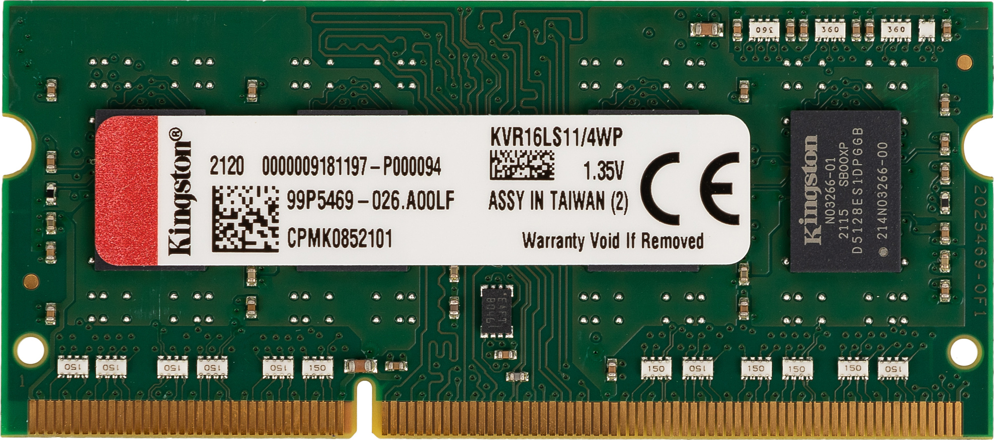 Память DDR3L 4GB 1600MHz Kingston KVR16LS11/4WP Valueram RTL PC3-12800 CL11 SO-DIMM 204-pin 1.35В single rank Ret