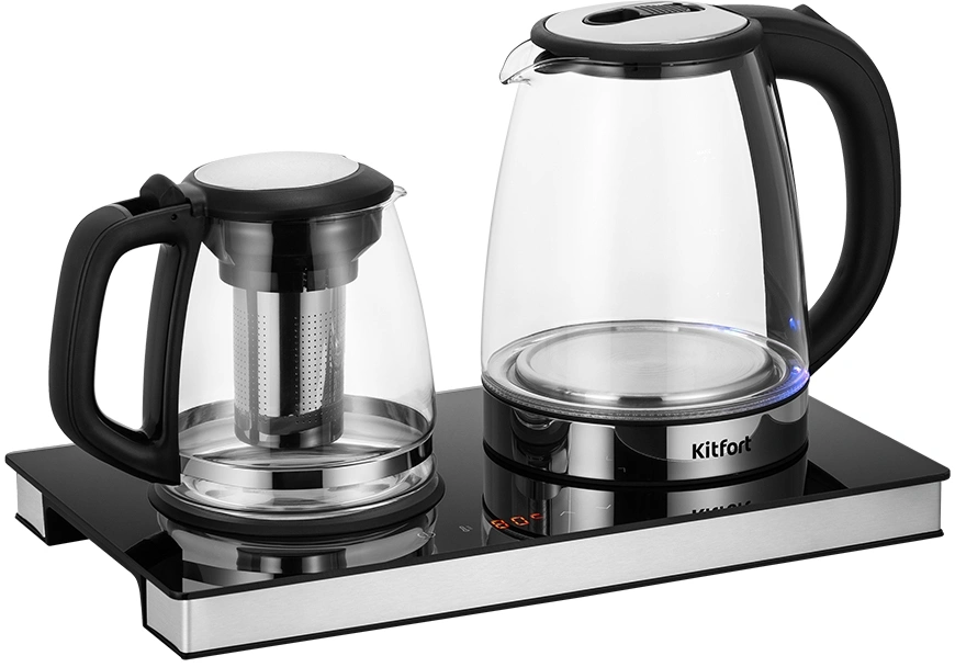 Чайный набор Kitfort КТ-6737 2л. 1530Вт черный/нержавеющая сталь корпус: Металл/стекло/пластик