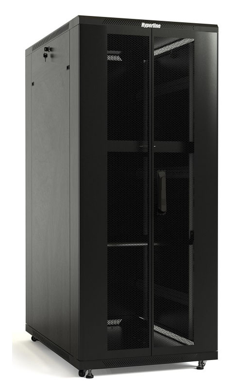 Шкаф серверный Hyperline (TTB-2261-DD-RAL9004) напольный 22U 600x1000мм пер.дв.перфор. задн.дв.перфор. 2 бок.пан. 800кг черный 910мм 1166мм IP20 сталь