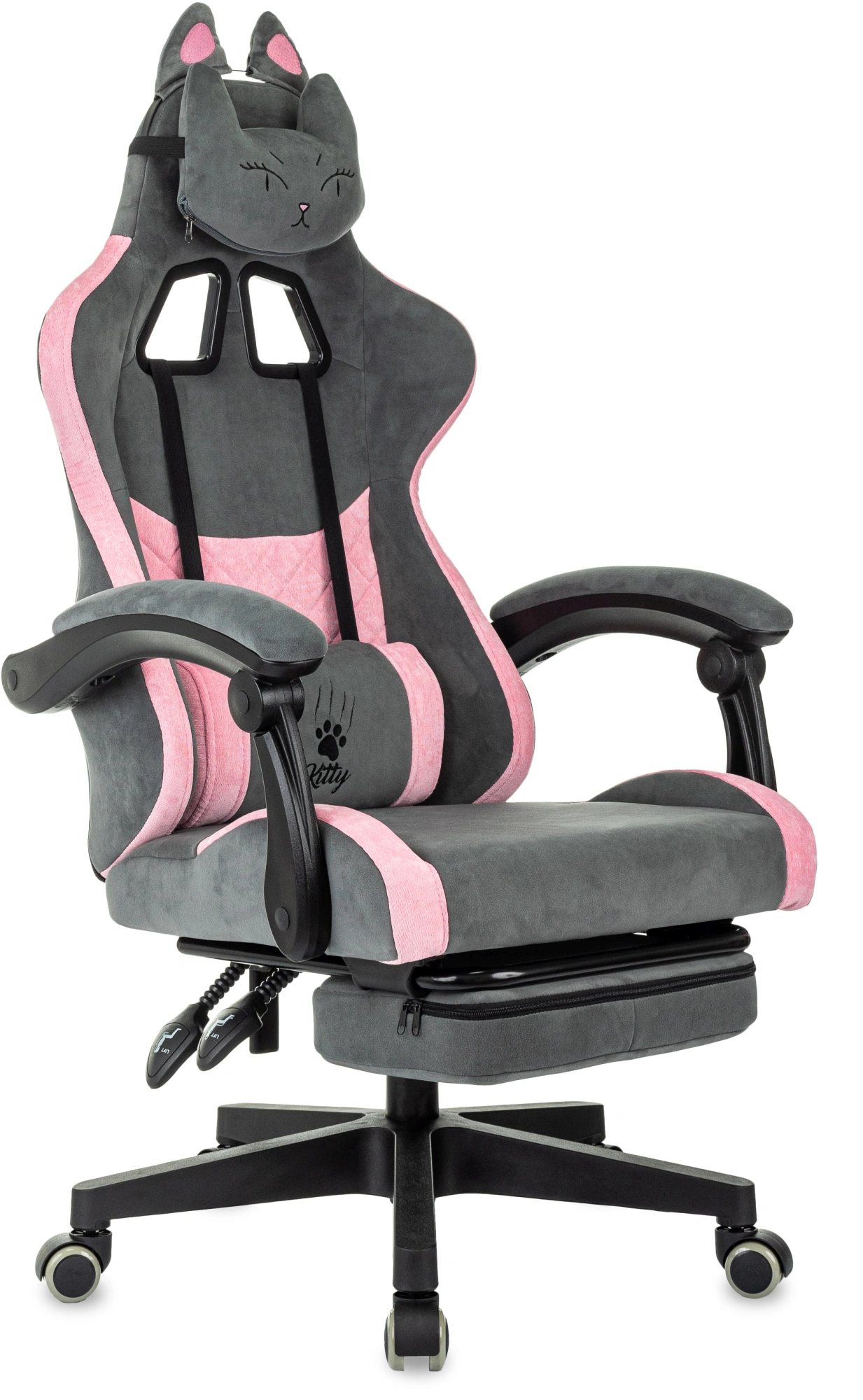 Кресло игровое Knight Kitty/F Fabric серый/розовый крестов. пластик подст.для ног