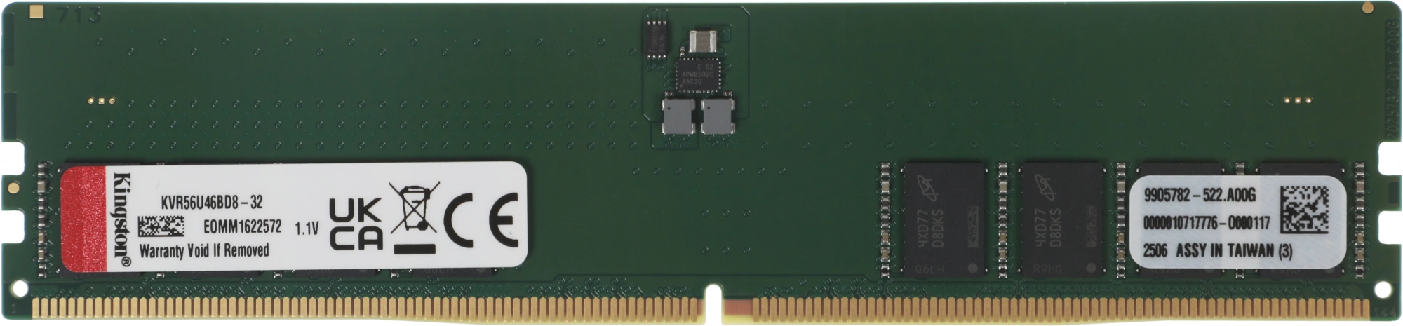 Память DDR5 32GB 5600MHz Kingston KVR56U46BD8-32 Valueram RTL PC5-44800 CL46 DIMM 288-pin 1.1В dual rank Ret