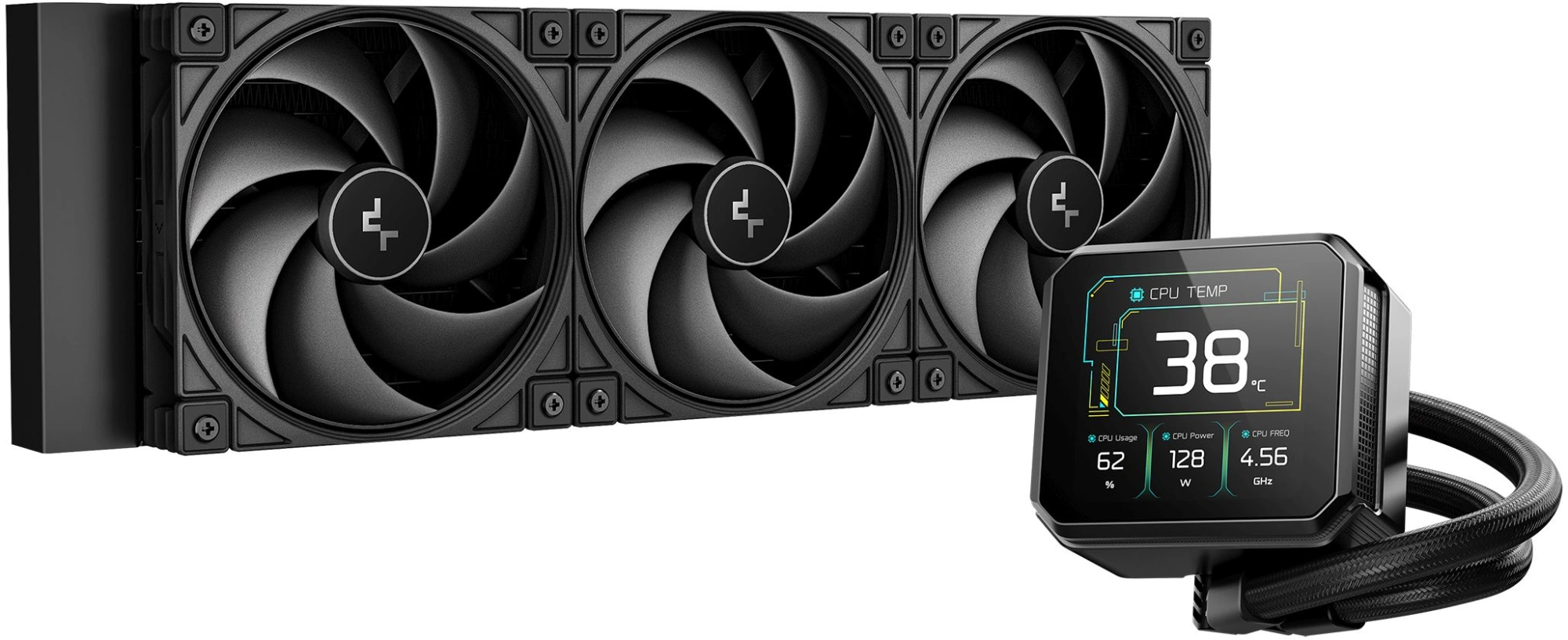 Система водяного охлаждения Deepcool Spartacus 360 ARGB Soc-AM5/AM4/1200/1700/1851 черный 4-pin 32.23dB Al LCD 2073gr Ret (R-SPT360-BKDSMP-G-1)