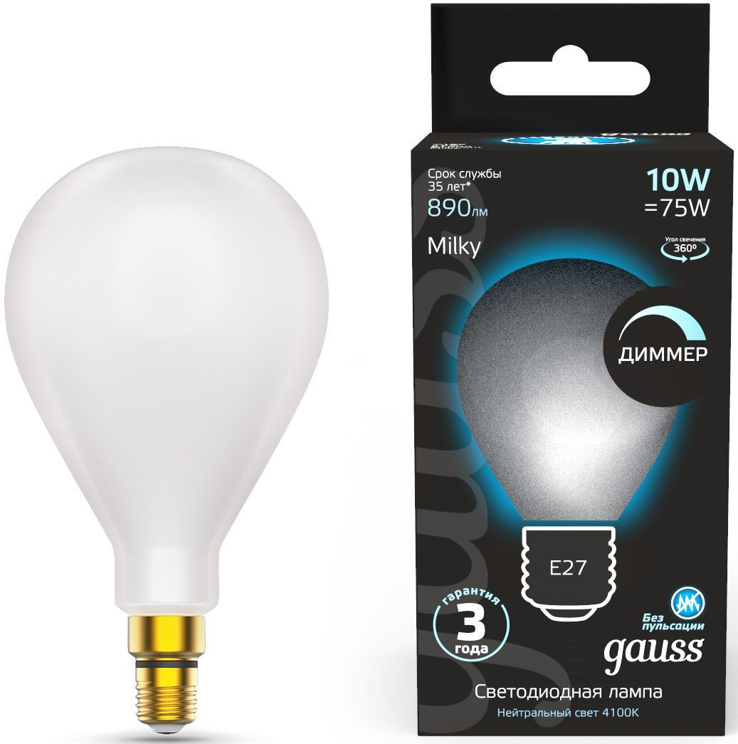Лампа светодиодная Gauss Filament 179202210-D 10Вт цок.:E27 груша 220B св.свеч.бел.нейт. (упак.:1шт)