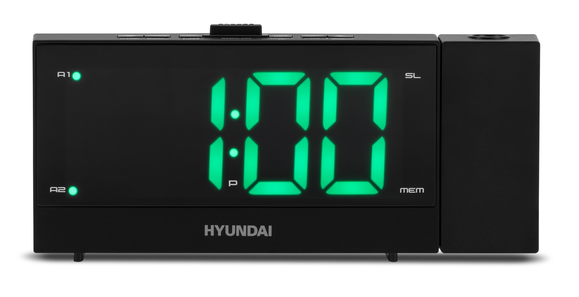Радиобудильник Hyundai H-RCL243 черный LCD проек.изоб. подсв:зеленая часы:цифровые FM