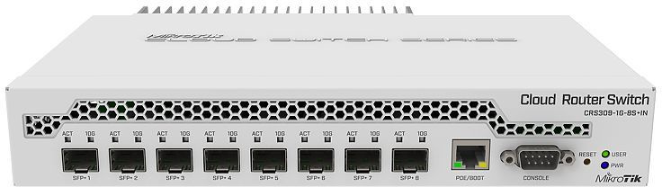 Коммутатор MikroTik CRS309-1G-8S+IN 1x1Гбит/с 8SFP+ 1PoE управляемый