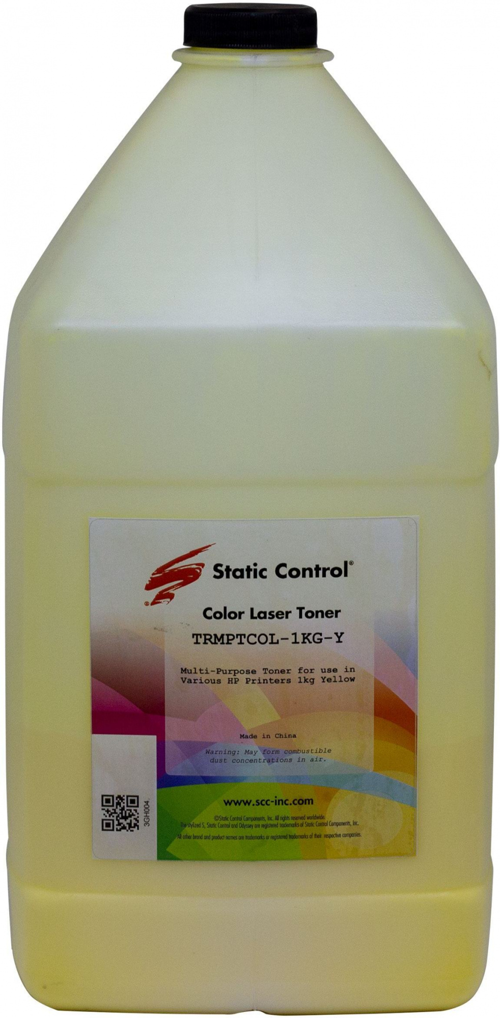 Тонер Static Control TRMPTCOL-1KG-Y желтый флакон 1000гр. для принтера HP CLJCP1515/Canon MF8330