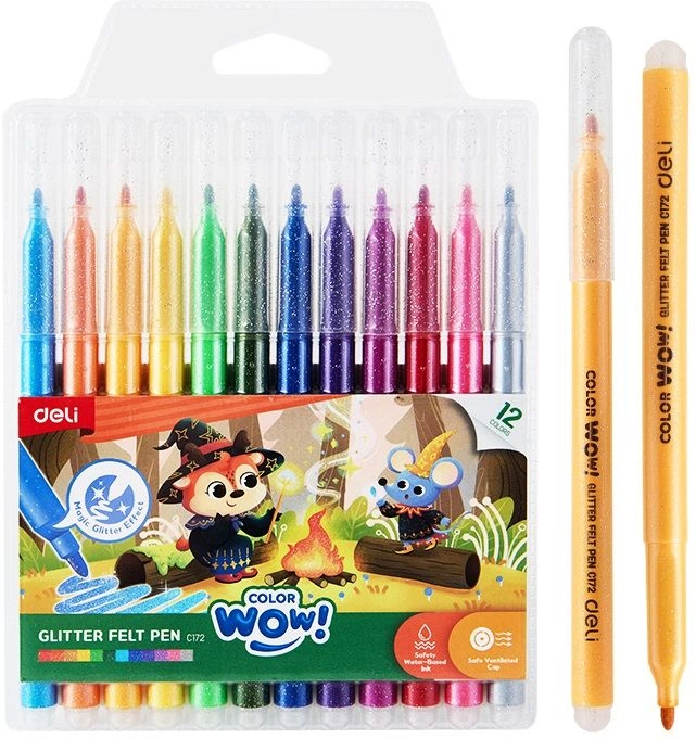 Фломастеры Deli EC172 Colorwow пулевидный пиш. наконечник Вентилируемый с блестками 12цв. (12шт.)