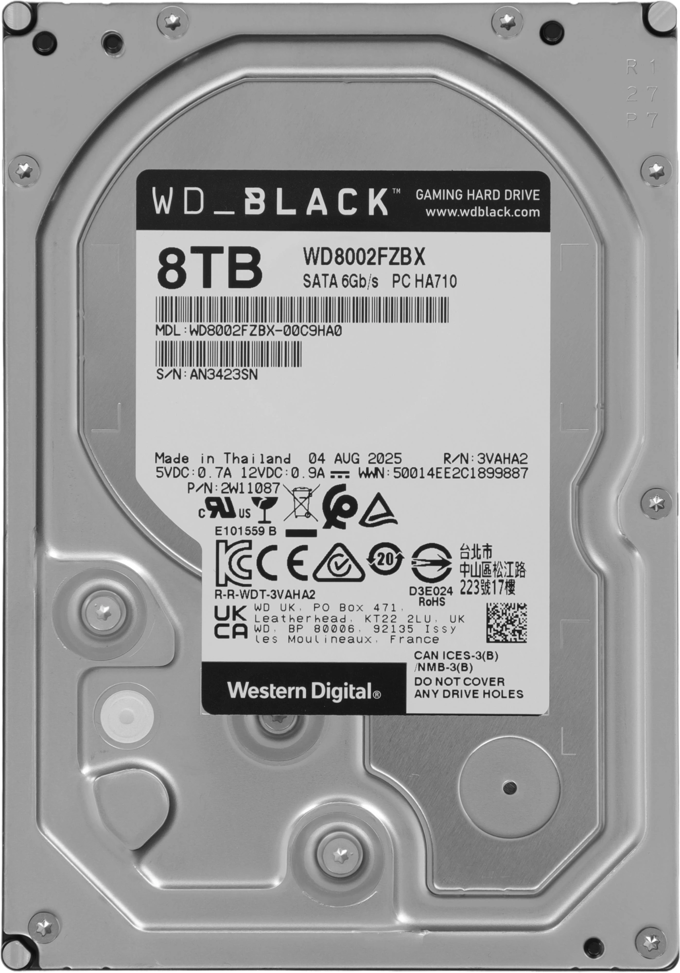 Жесткий диск WD SATA-III 8TB WD8002FZBX Desktop Black (7200rpm) 256Mb 3.5"