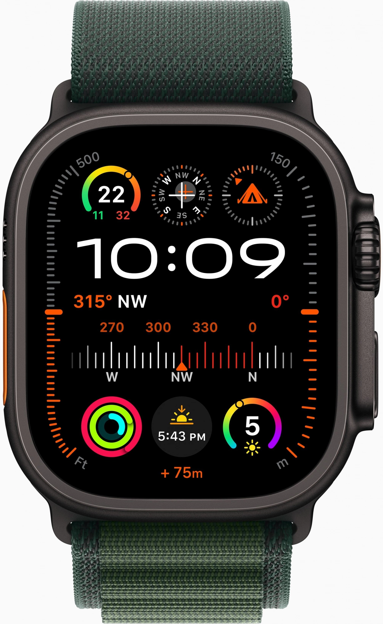 Смарт-часы Apple Watch Ultra 2 2024 A2986 49мм OLED корп.черный титан Alpine loop рем.темно-зеленый разм.брасл.:145-190мм (MX4R3LW/A)