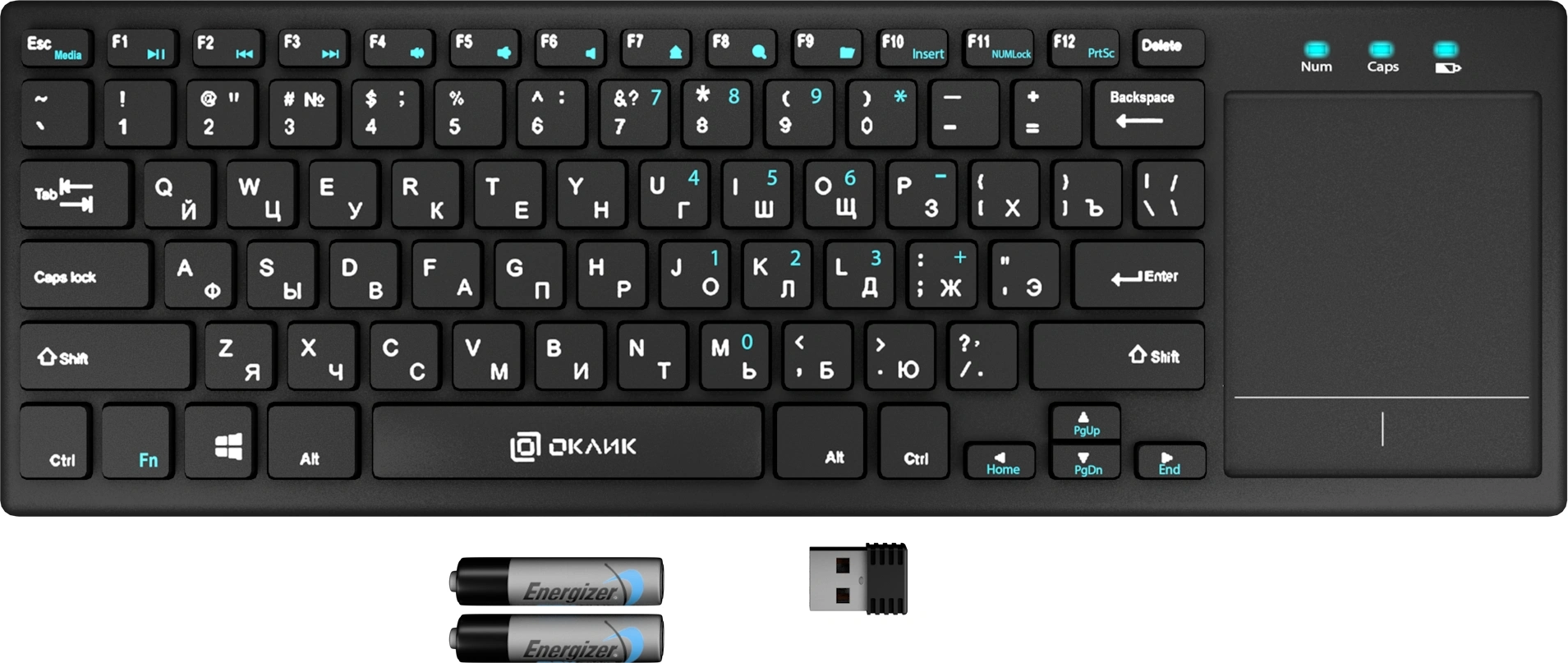 Клавиатура Оклик 830ST черный USB беспроводная slim Multimedia Touch (1011937)