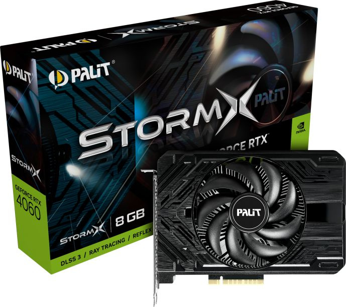 Видеокарта Palit PCI-E 4.0 RTX4060 STORMX NVIDIA GeForce RTX 4060 8Gb 128bit GDDR6 1830/17000 HDMIx1 DPx3 HDCP Ret