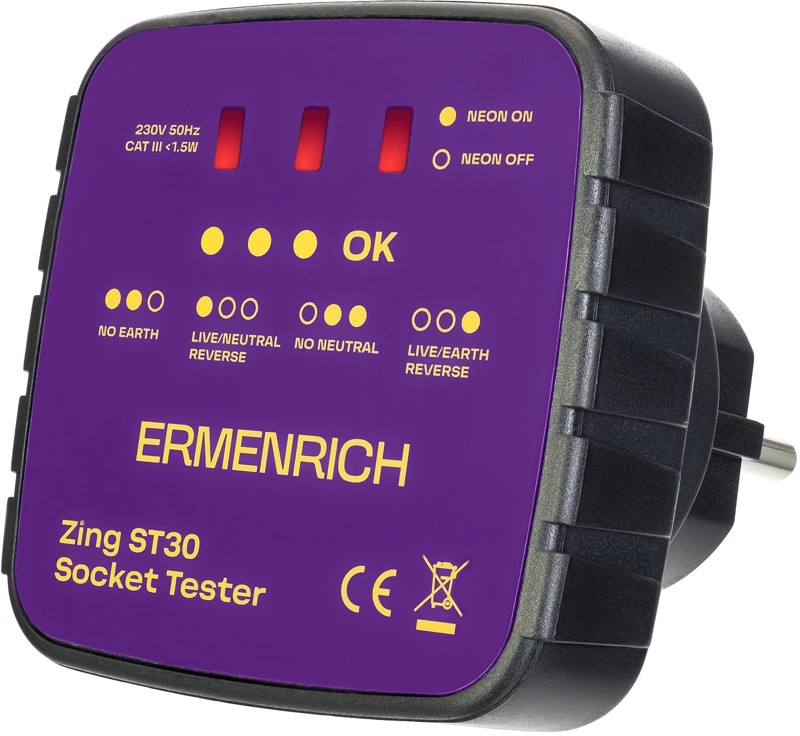 Тестер розеток Ermenrich Zing ST30 фиолетовый (83818)