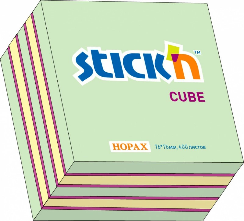 Блок самоклеящийся бумажный Stick`n 21342 76x76мм 400лист. 70г/м2 неон+пастель зеленый 3цв.в упак.