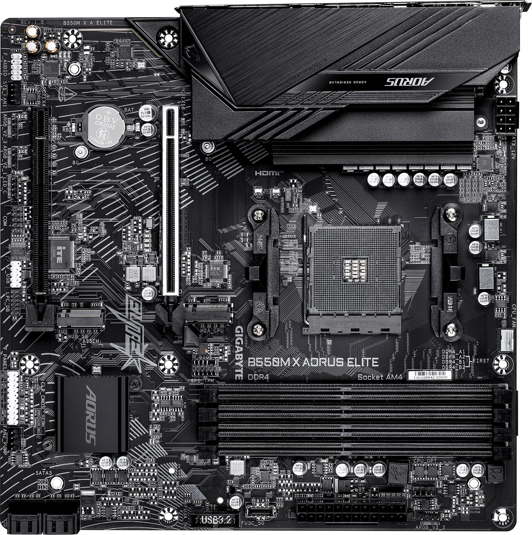 Материнская плата Gigabyte B550M X A ELITE Soc-AM4 AMD B550 4xDDR4 mATX AC`97 8ch(7.1) 2.5Gg RAID+HDMI+DP