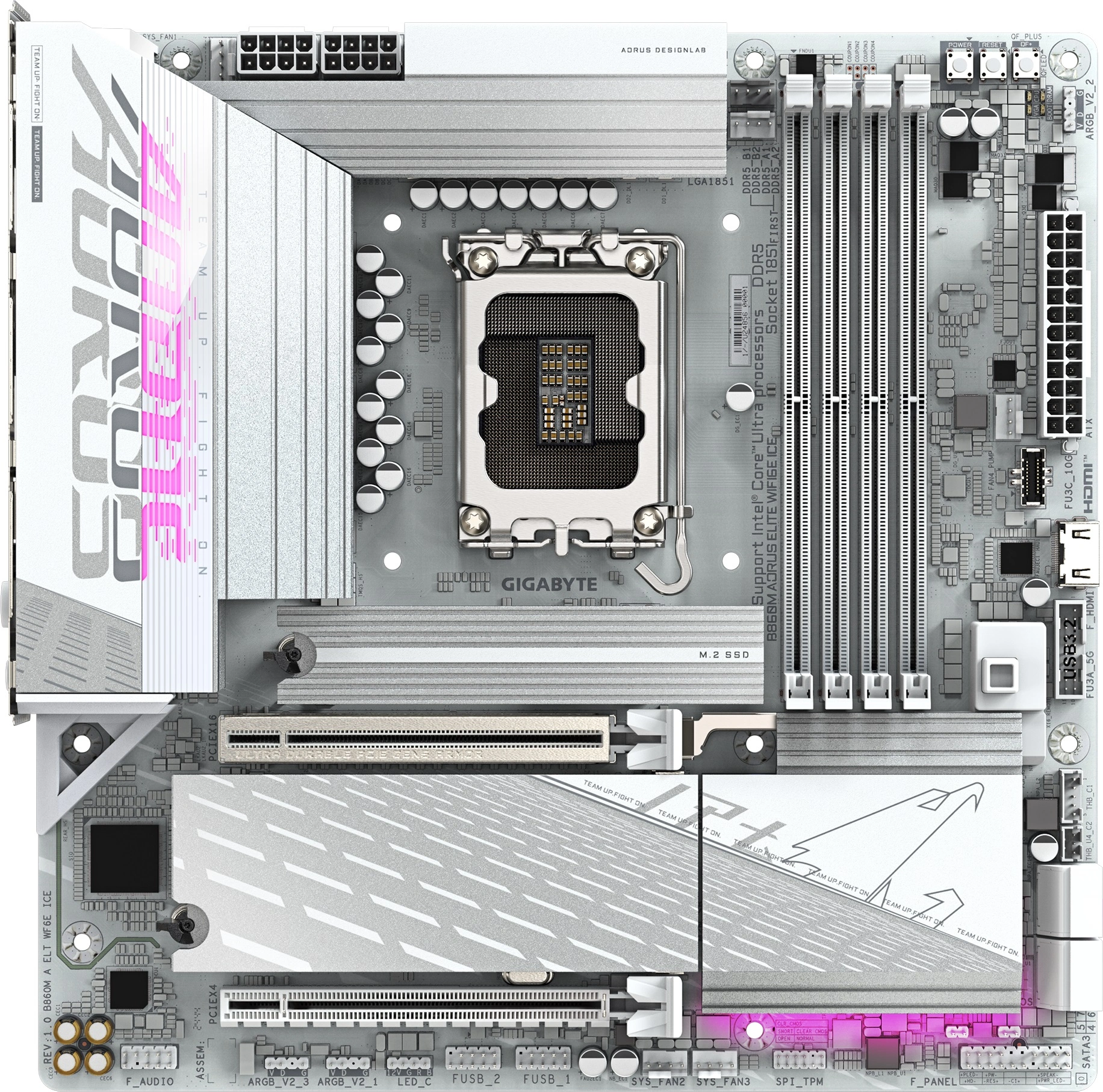 Материнская плата Gigabyte B860M AORUS ELITE WIFI6E ICE Soc-1851 Intel B860 4xDDR5 mATX AC`97 8ch(7.1) 2.5Gg RAID+HDMI+DP