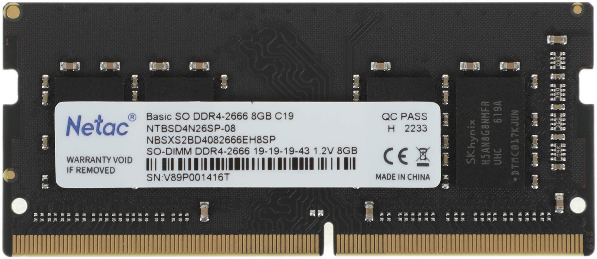 Память DDR4 8GB 2666MHz Netac NTBSD4N26SP-08 Basic RTL PC4-21300 CL19 SO-DIMM 260-pin 1.2В single rank Ret
