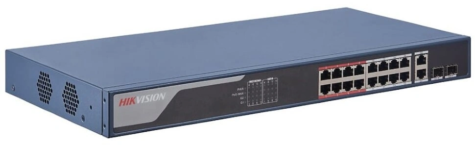 Коммутатор Hikvision DS-3E1318P-EI 16x100Мбит/с 2x1Гбит/с 2xКомбо(1000BASE-T/SFP) неуправляемый