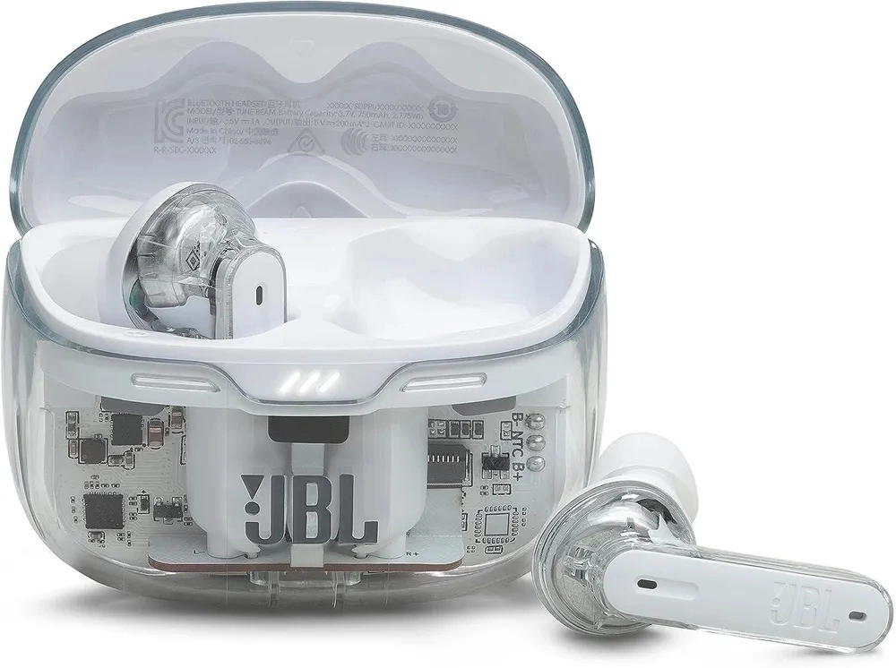 Гарнитура внутриканальные JBL Tune Beam Ghost белый беспроводные bluetooth в ушной раковине (JBLTBEAMGWHTAS)