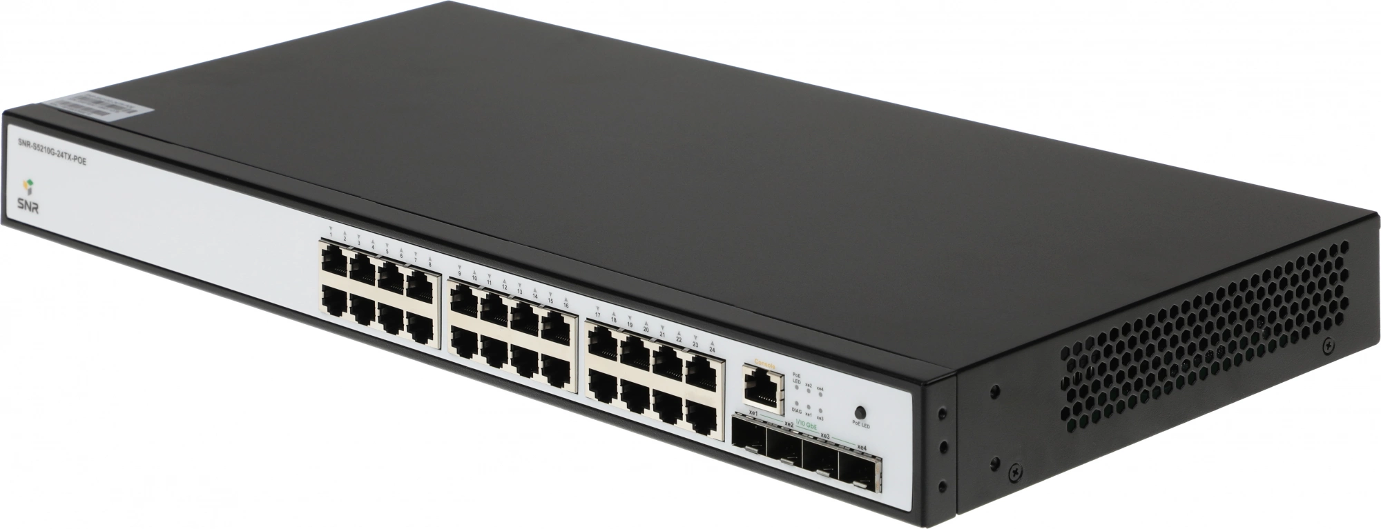 Коммутатор SNR SNR-S5210G-24TX-POE (L2+) 24x1Гбит/с 4SFP+ 24PoE 370W управляемый