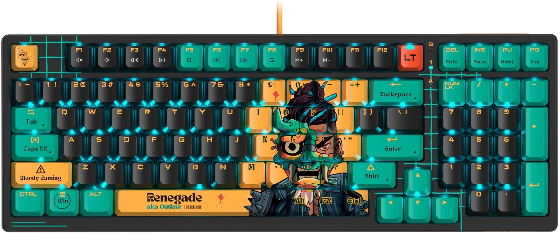 Клавиатура A4Tech AT98 Renegade черный/зеленый USB for gamer LED (AT98) кабель 1.8м