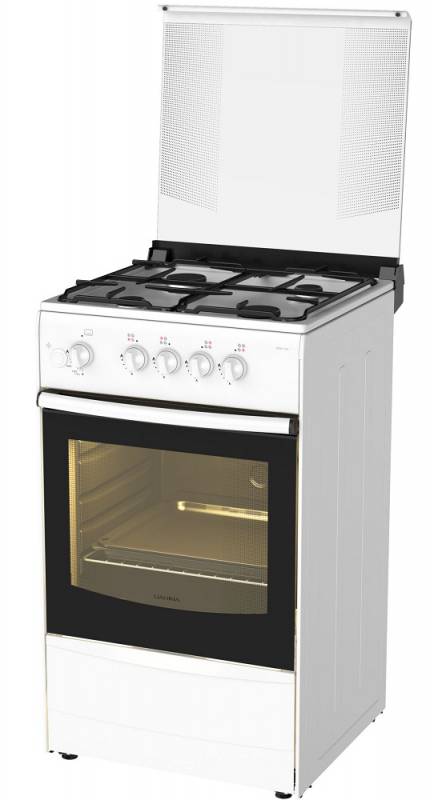Плита Газовая Darina 1B GM 441 005 W белый (стеклянная крышка) реш.сталь