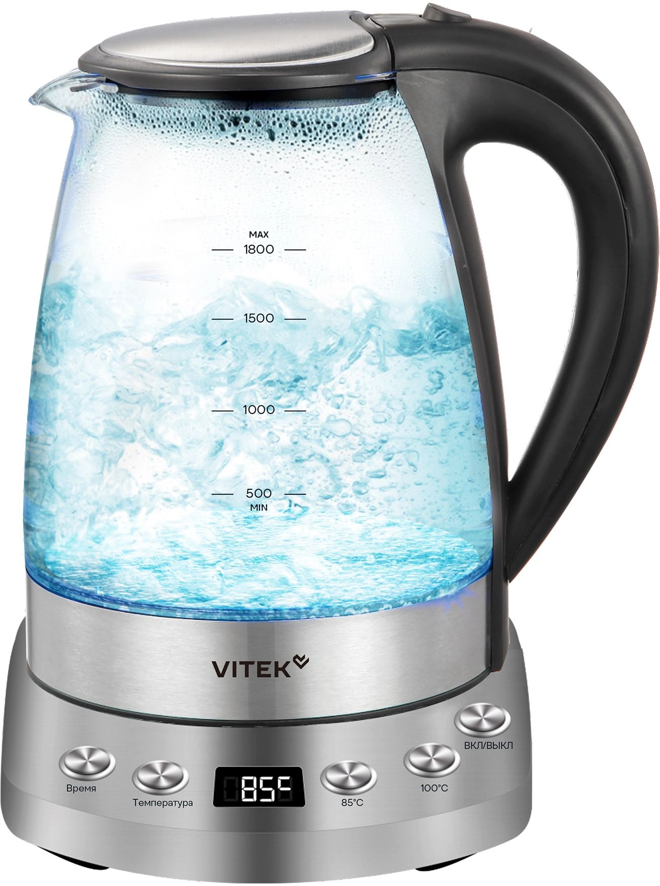 Чайник электрический Vitek VT-WK1075 1.7л. 1800Вт серебристый/черный корпус: металл/пластик