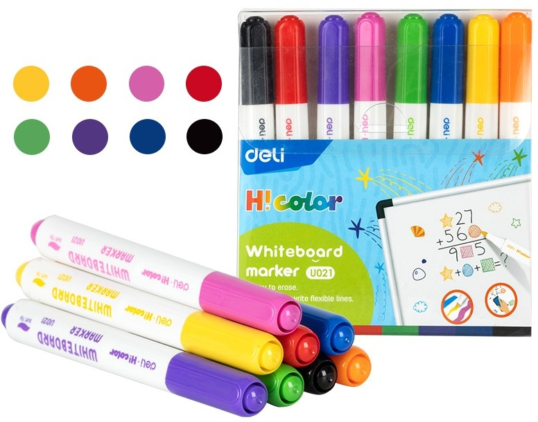 Набор маркеров для досок Deli EU021 H!Color круглый пиш. наконечник 2мм 8цв. ПВХ-пенал