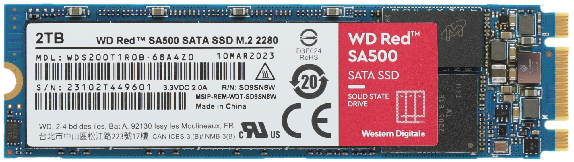 Накопитель SSD WD SATA-III 2TB WDS200T1R0B Red SA500 M.2 2280