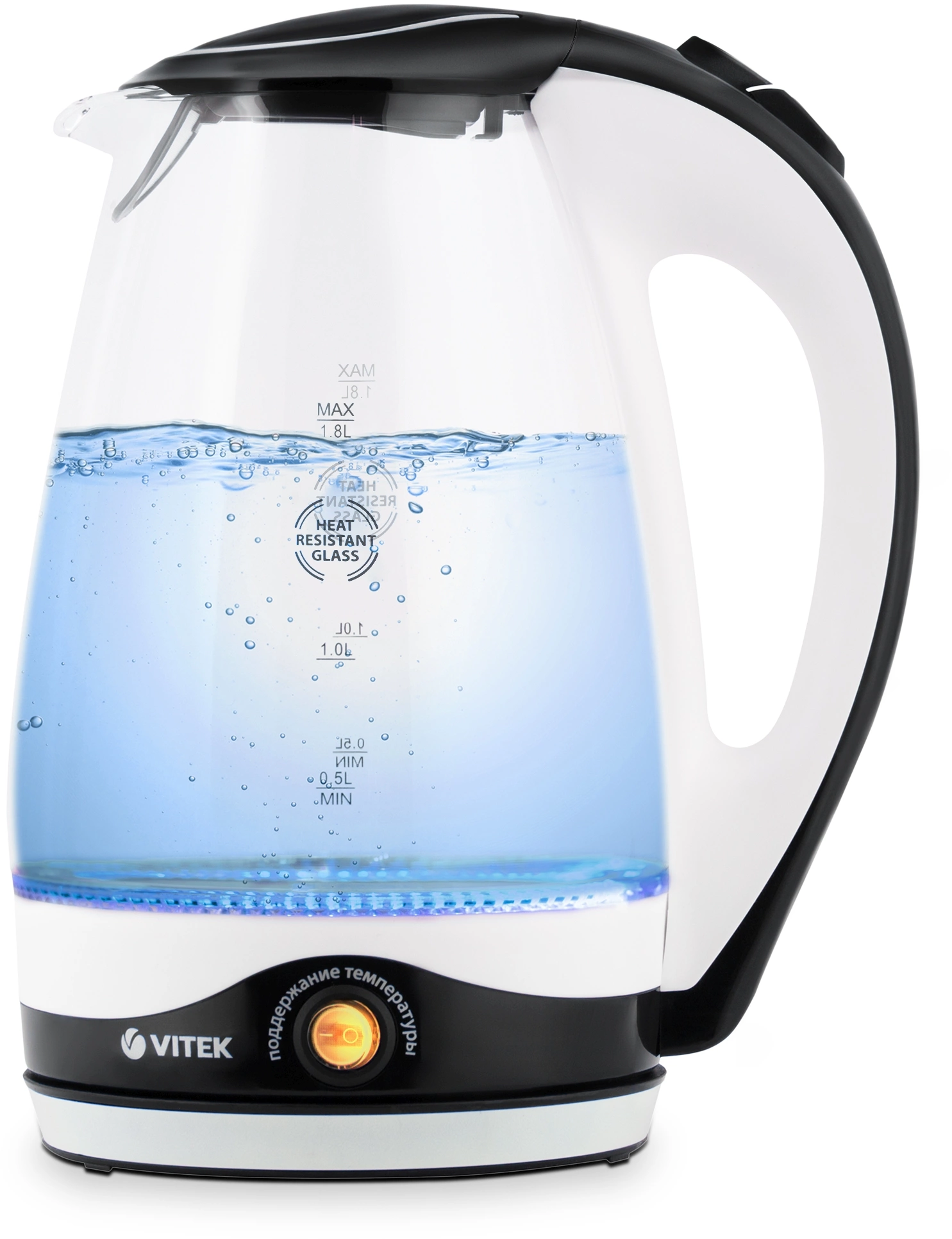 Чайник электрический Vitek VT-7027 1.8л. 2200Вт черный корпус: стекло