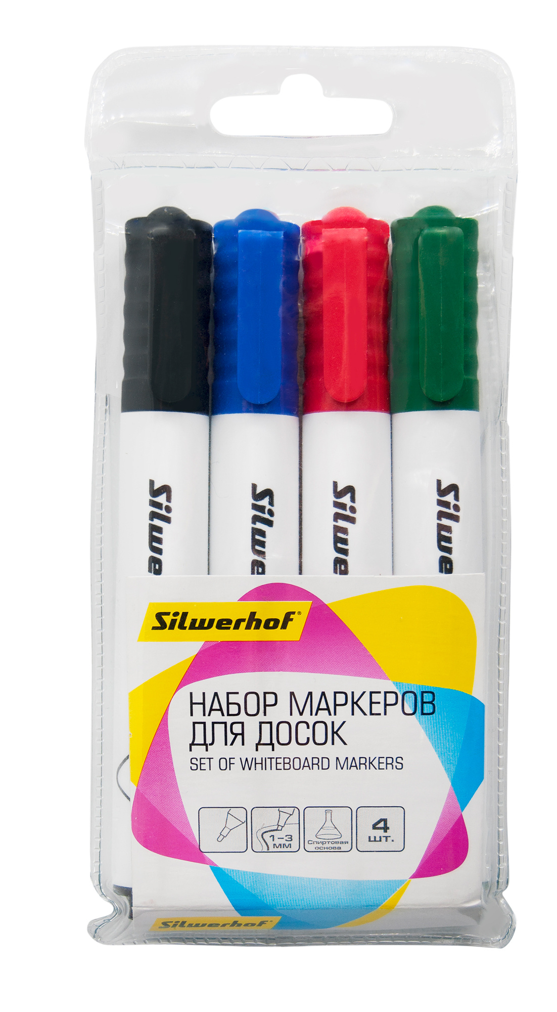 Набор маркеров для досок Silwerhof PRIME пулевидный пиш. наконечник 1-3мм 4цв. пакет с европодвесом