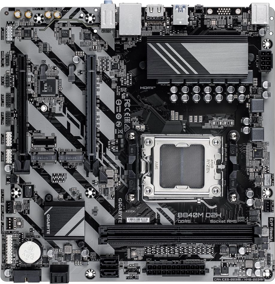 Материнская плата Gigabyte B840M D2H SocketAM5 AMD B840 2xDDR5 mATX AC`97 8ch(7.1) 2.5Gg RAID+HDMI