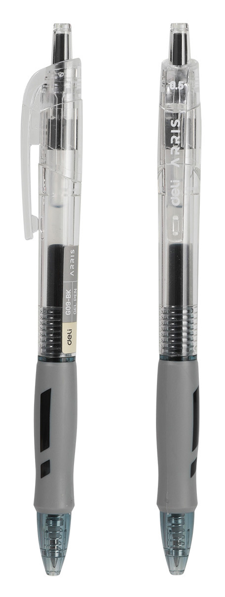 Ручка гелев. автоматическая Deli Arris EG09-BK прозрачный/серый d=0.5мм черн. черн. резин. манжета
