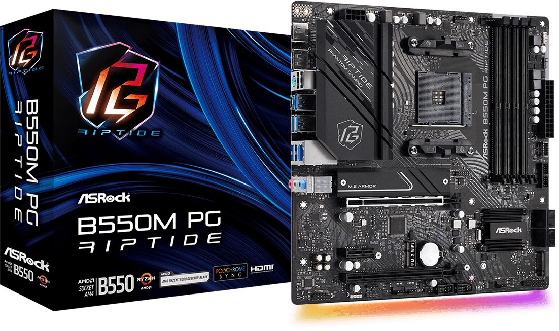 Материнская плата Asrock B550M PG RIPTIDE Soc-AM4 AMD B550 4xDDR4 mATX AC`97 8ch(7.1) 2.5Gg RAID+HDMI+DP