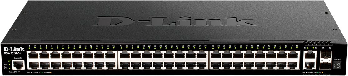 Коммутатор D-Link DGS-1520-52/A1A (L3) 48x1Гбит/с 2x10Гбит/с 2xКомбо(10GBase-T/SFP+) 2SFP+ управляемый