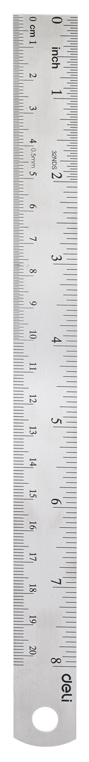 Линейка Deli E8462 сталь нержавеющая дл.20см серебристый двухсторонняя шкала ПВХ футляр (упак.:1шт)