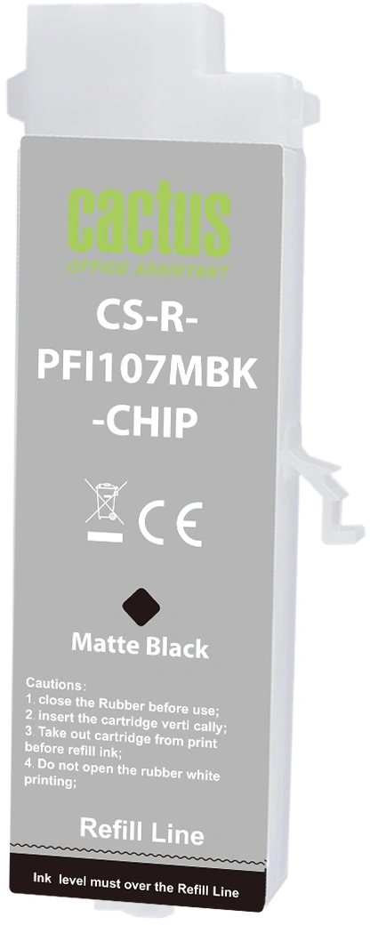 Картридж перезаправляемый струйный Cactus CS-R-PFI107MBK-CHIP черный матовый (260мл) для Canon imageProGRAF iPF670/680/685/770/780/785 с чипом