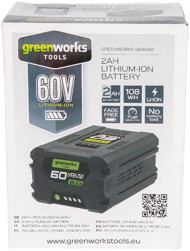 Батарея аккумуляторная Greenworks G60B2 60В 2Ач Li-Ion (2918307)