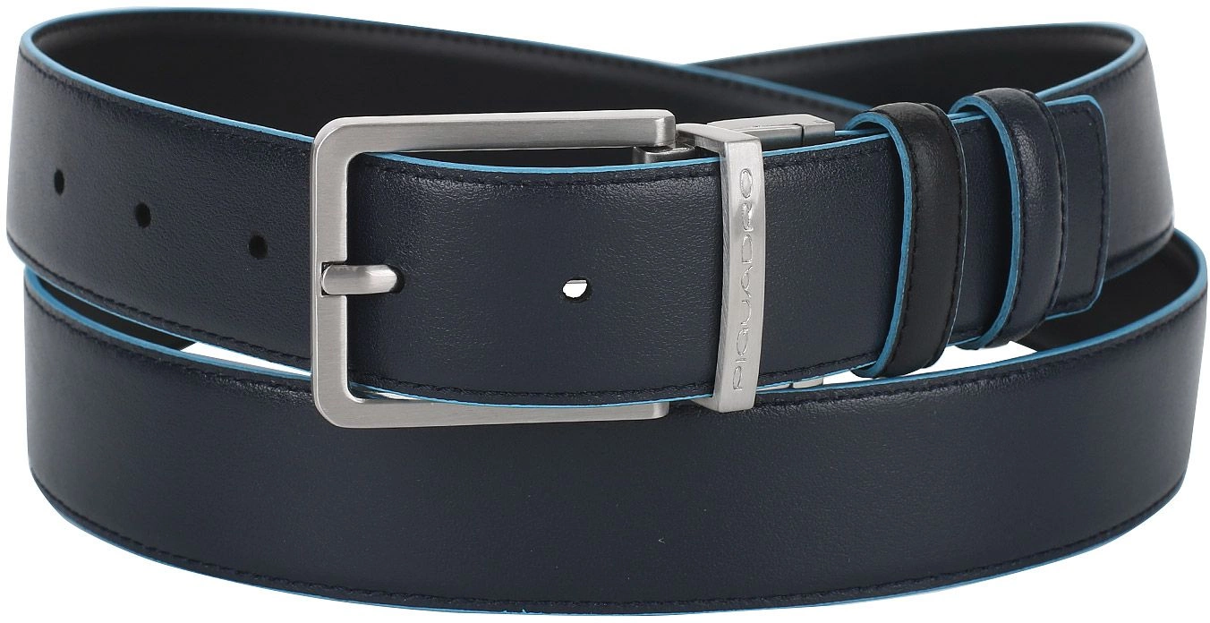 Ремень мужской Piquadro Blue Square CU2619B2/NBLU2 регулир. 127х3.5см черный/темно-синий натур.кожа