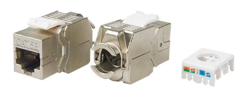 Модуль Hyperline KJ8-8P8C-C5E-180-TLS-SH-F-WH информ. Keystone RJ45 кат.5E FTP стальной