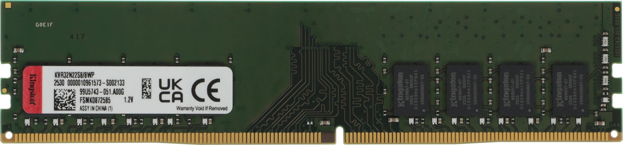Память DDR4 8GB 3200MHz Kingston KVR32N22S8/8WP RTL PC4-25600 CL22 DIMM 288-pin 1.2В single rank Ret