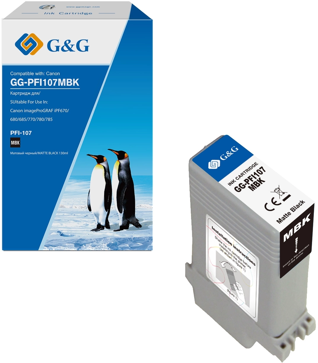 Картридж струйный G&G GG-PFI107MBK PFI-107 MBK черный матовый (130мл) для Canon imageProGRAF iPF670/680/685/770/780/785