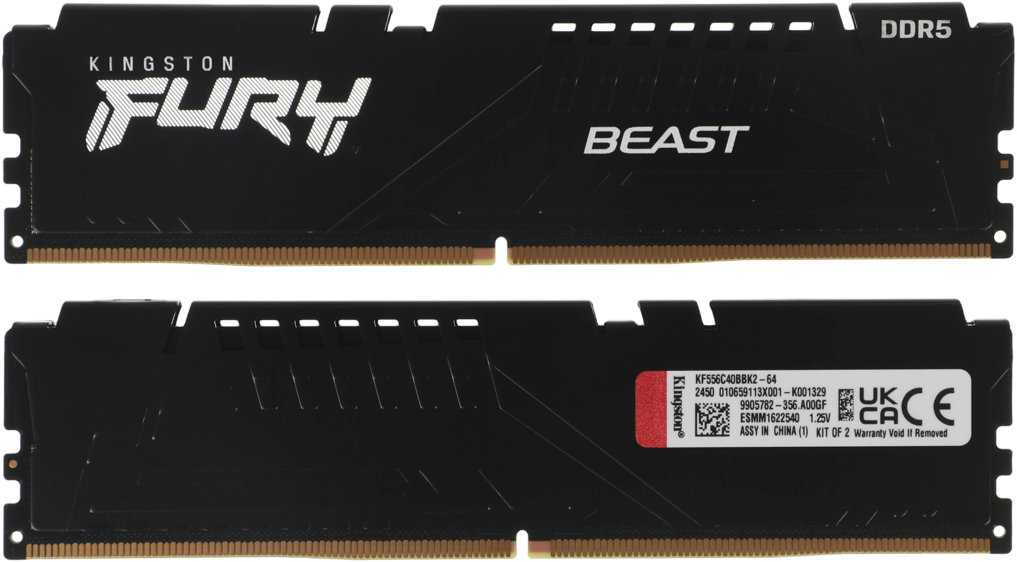 Память DDR5 2x32GB 5600MHz Kingston KF556C40BBK2-64 Fury Beast RTL Gaming PC5-44800 CL40 DIMM 288-pin 1.25В dual rank с радиатором Ret
